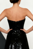 Sparkly Black White Strapless Sequins Mermaid Evening Dress