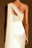 White One Shoulder Satin Mermaid Long Evening Dress