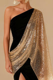 Black Sheath One Shoulder Long Formal Dress with Slit