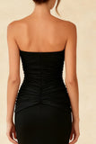 Simple Mermaid Black Strapless Pleated Long Formal Dress