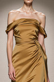 Yellow Mermaid Satin Off the Shoulder Long Formal Dress