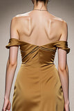 Yellow Mermaid Satin Off the Shoulder Long Formal Dress