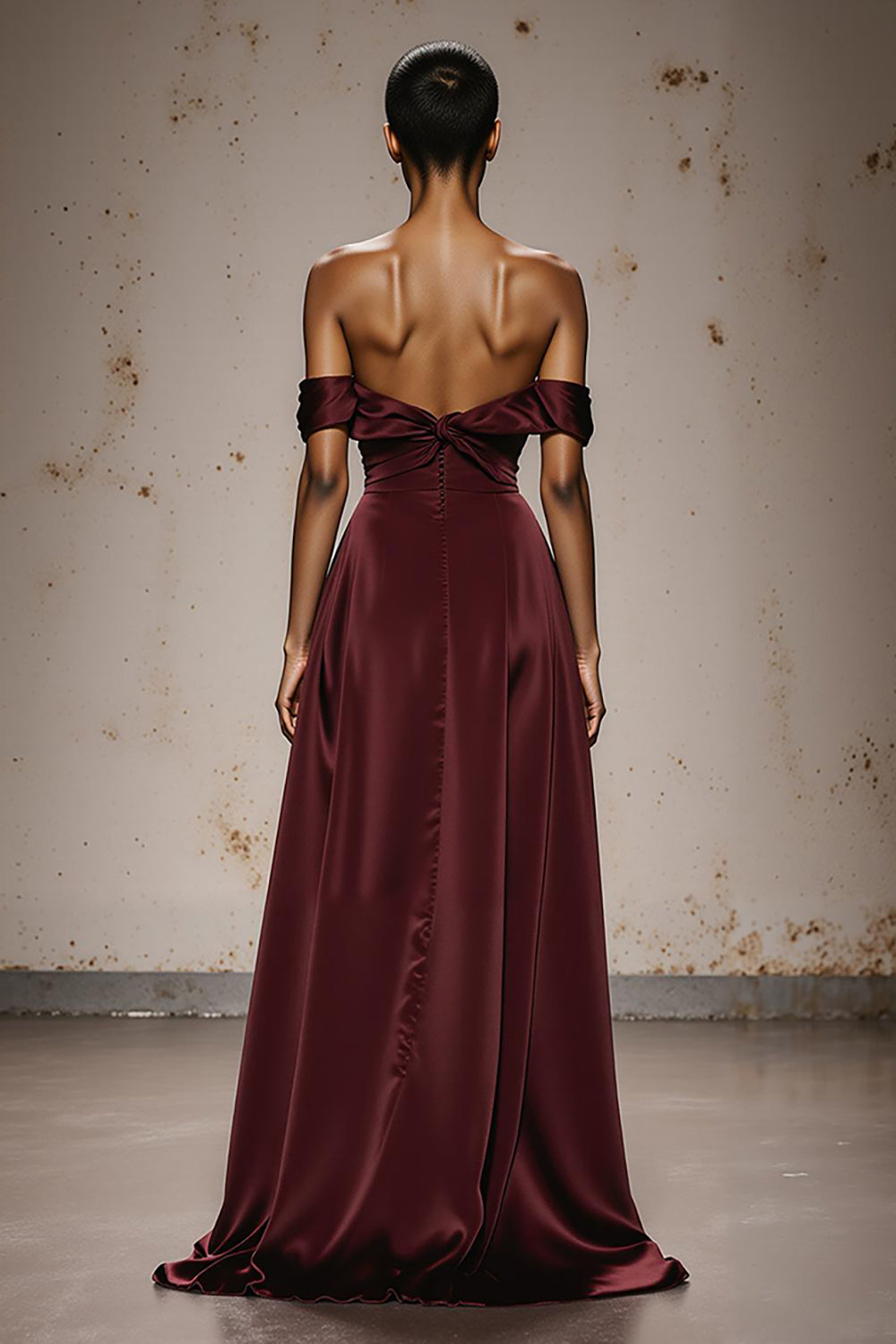 Burgundy Satin Off the Shoulder A Line Long Formal Dress