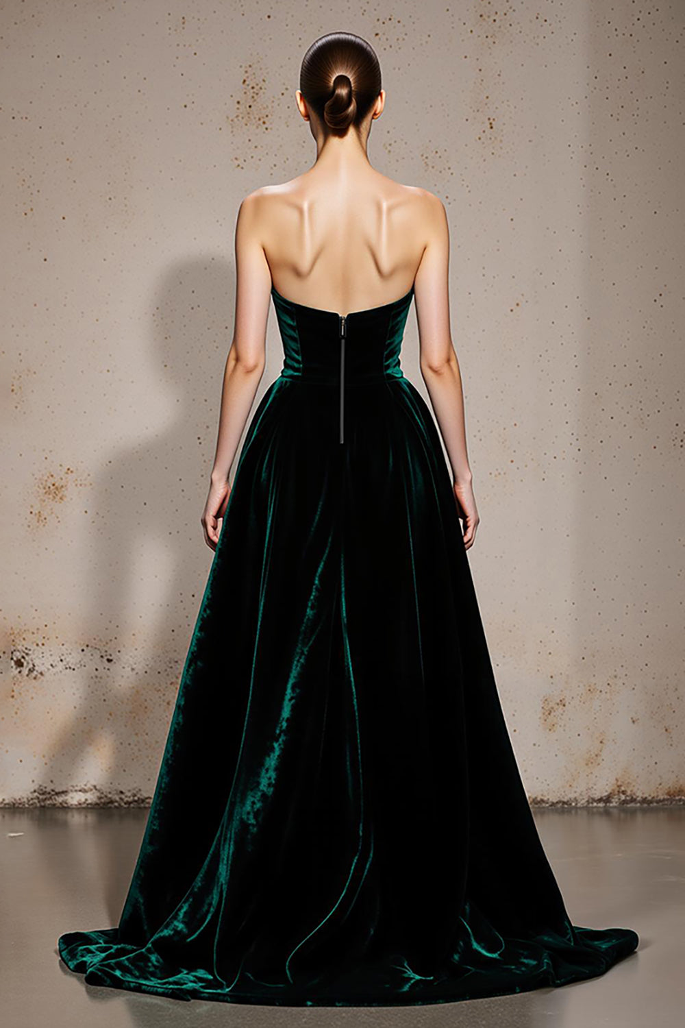Dark Green Strapless Velvet A Line Long Formal Dress with Slit