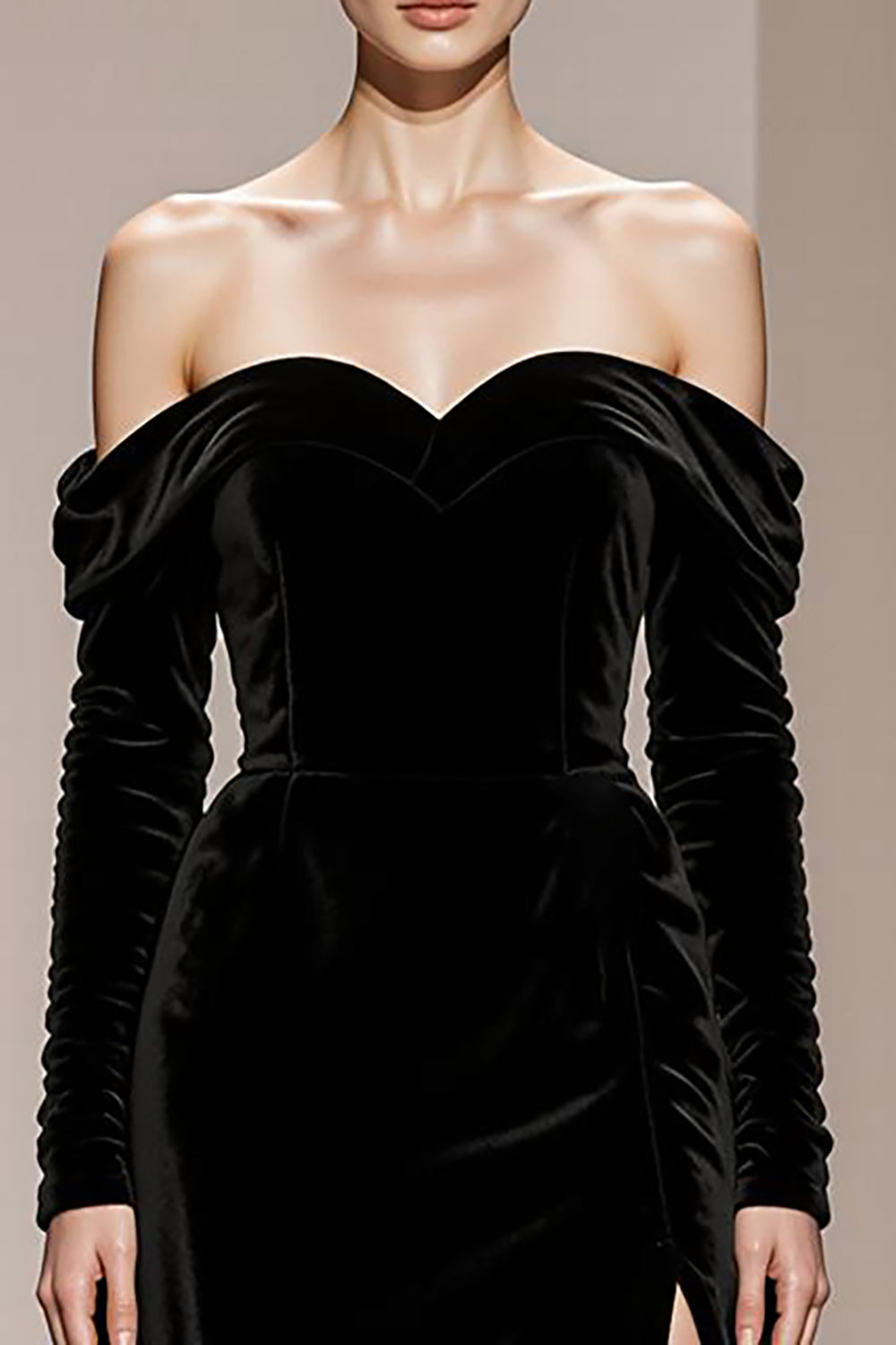 Black Velvet Off the Shoulder Long Formal Dress with Slit