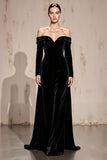 Black Off the Shoulder Velvet Long Sleeve Formal Dress