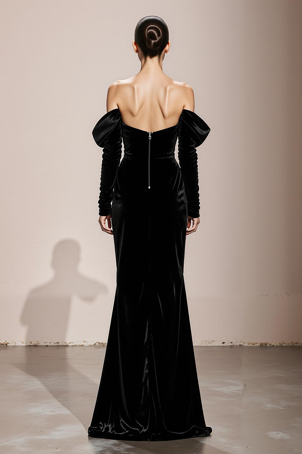 Mermaid Black Strapless Velvet Long Military Ball Dresses with Sleeves