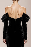 Mermaid Black Strapless Velvet Long Military Ball Dresses with Sleeves