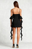 Cold Shoulder Bodycon Little Black Dress with Ruffles