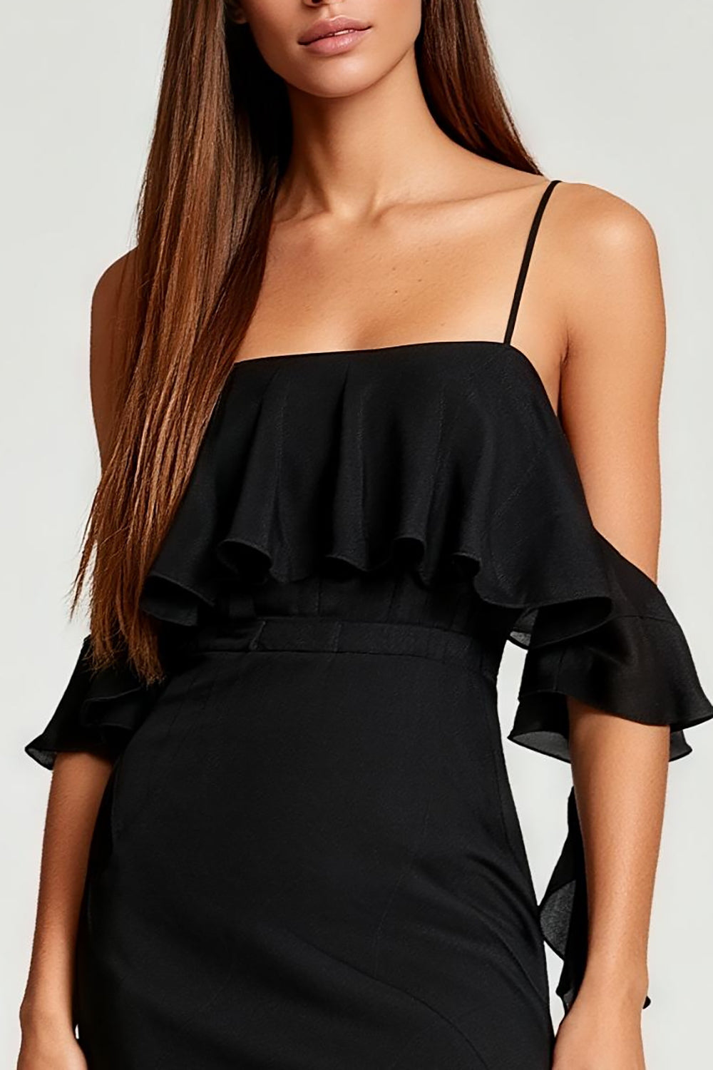 Cold Shoulder Bodycon Little Black Dress with Ruffles