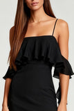 Cold Shoulder Bodycon Little Black Dress with Ruffles