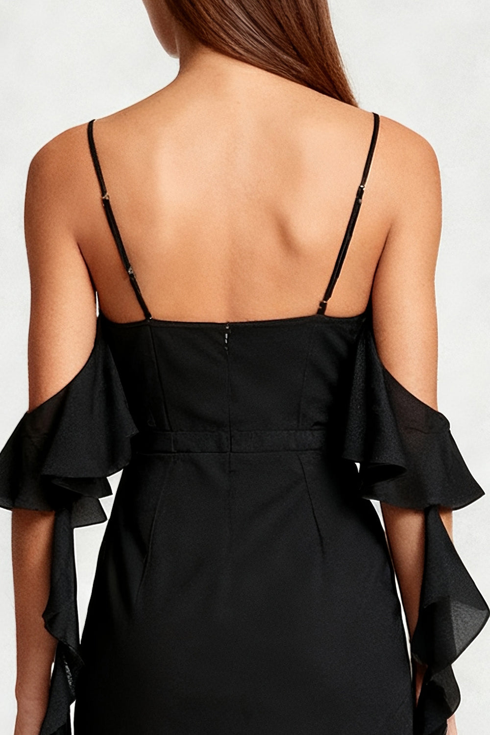 Cold Shoulder Bodycon Little Black Dress with Ruffles