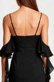 Cold Shoulder Bodycon Little Black Dress with Ruffles