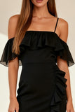 Chiffon Tight Cold Shoulder Little Black Dress with Ruffles
