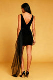 Velvet V Neck Tight Little Black Dress