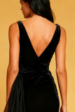 Velvet V Neck Tight Little Black Dress
