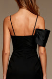 Black Spaghetti Straps Tight Cocktail Dress with Side Cape