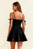 A Line Cold Shoulder Little Black Dress with Bow