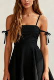 A Line Cold Shoulder Little Black Dress with Bow