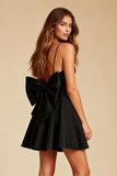 A Line Black Spaghetti Straps Mini Dress with Bow