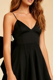 A Line Black Spaghetti Straps Mini Dress with Bow