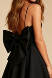A Line Black Spaghetti Straps Mini Dress with Bow