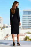 Black Pencil Midi Peak Lapel Work Dress
