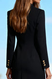 Black Pencil Midi Peak Lapel Work Dress