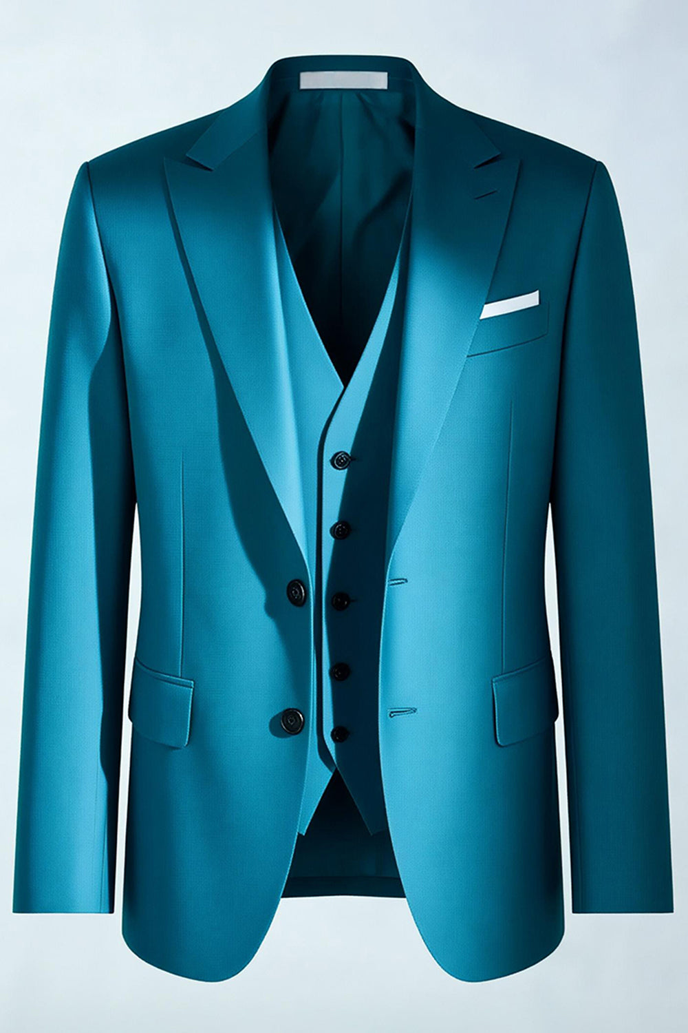 Peacock Blue Peak Lapel 3 Piece Men's Suits
