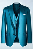 Peacock Blue Peak Lapel 3 Piece Men's Suits