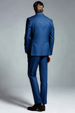 Dark Blue Peak Lapel Double Breasted Men Blazer