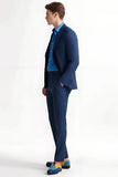 Dark Blue Notched Lapel 2 Piece Men's Prom Suits