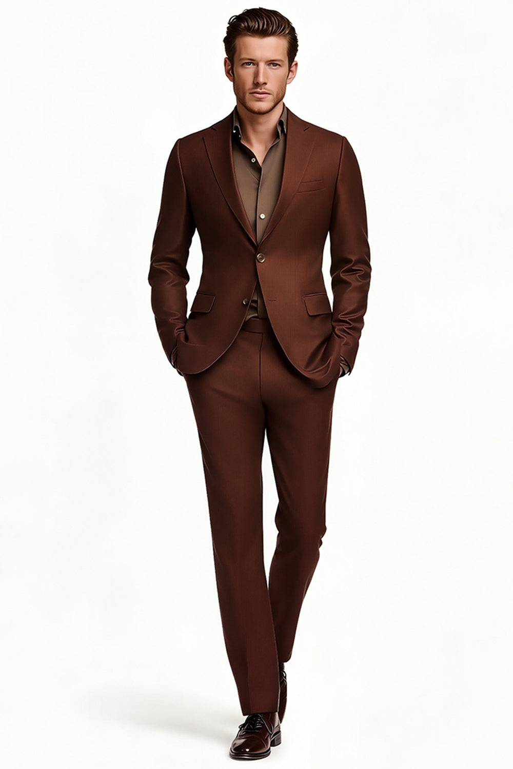 Dark Brown Notched Lapel Single Breasted Men Formal Blazer