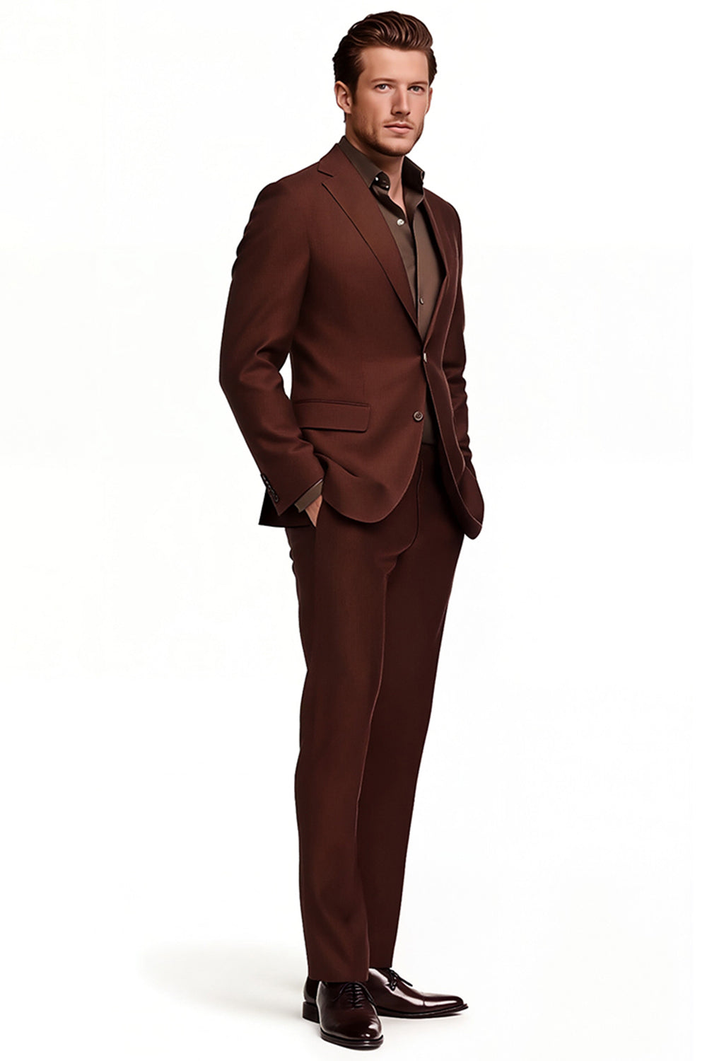 Dark Brown Notched Lapel Single Breasted Men Formal Blazer