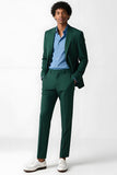 Dark Green Single Breasted 2 Piece Notched Lapel Men's Suits