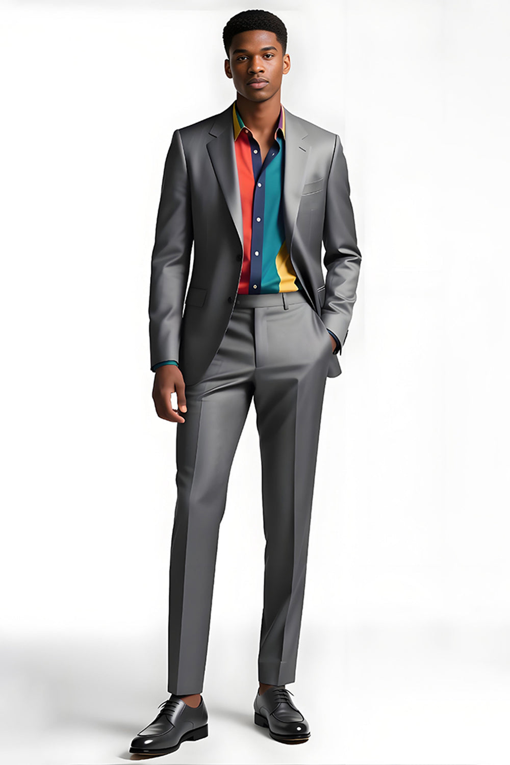 Notched Lapel 2 Piece Silver Grey Formal Business Suits