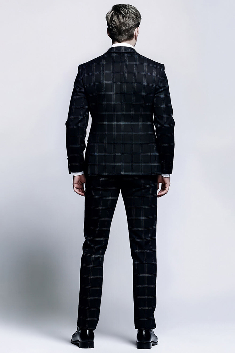 Mix Black Grid 2-Piece Slim Fit Notched Lapel Men Formal Suits