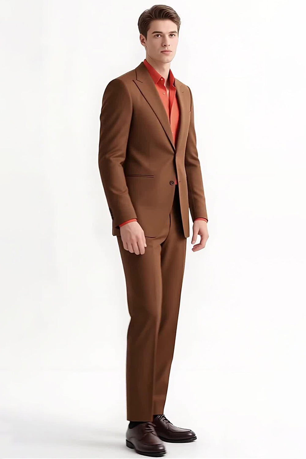 Peak Lapel 2 Piece Single Breasted Slim Fit Men's Brown Suits