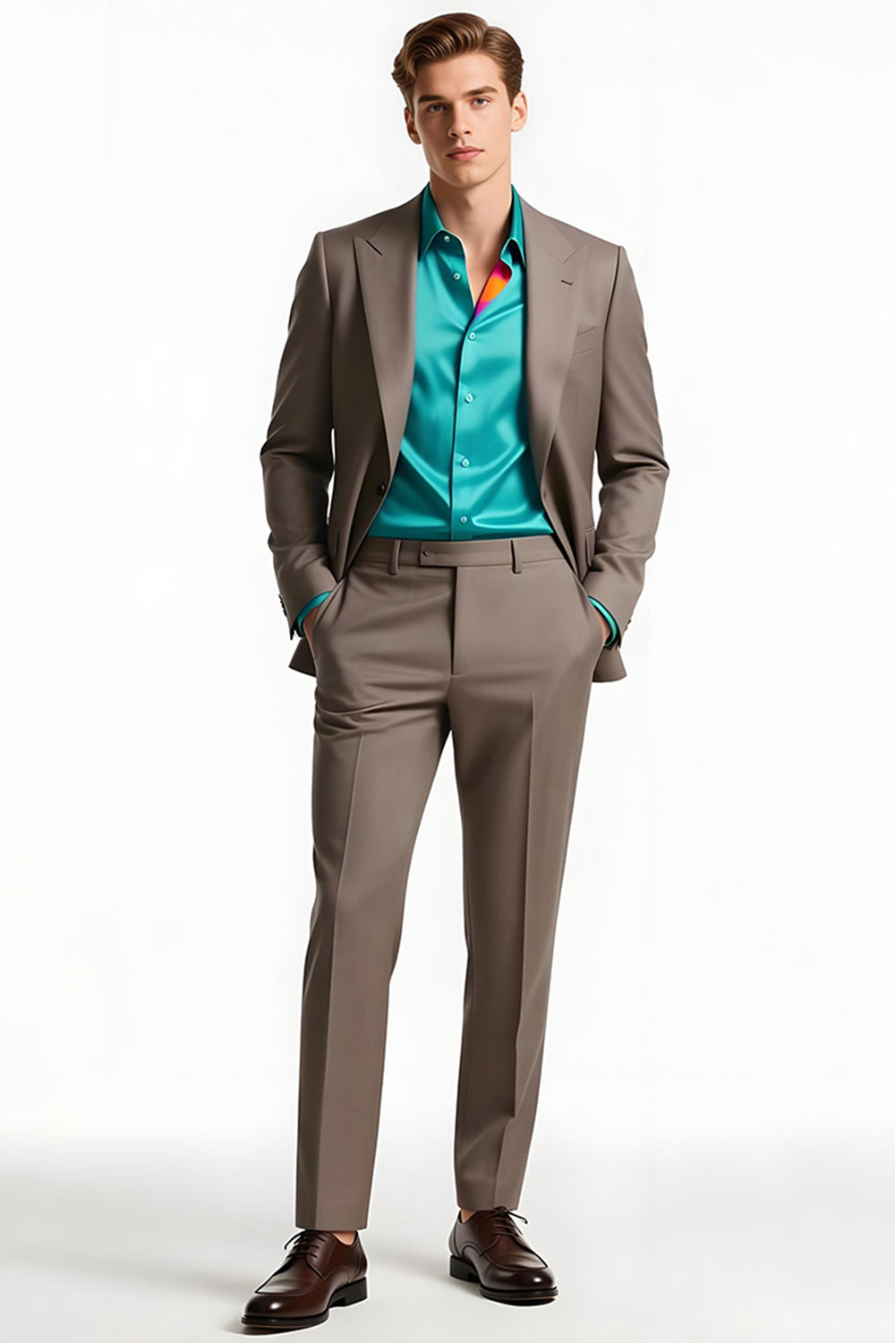 Light Coffee 2 Piece Peak Lapel Men's Business Suits