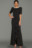 Sparkly Black Mermaid Ruffled Long Formal Dress with Slit