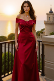 Dusty Blue Satin A Line Maxi Formal Dress