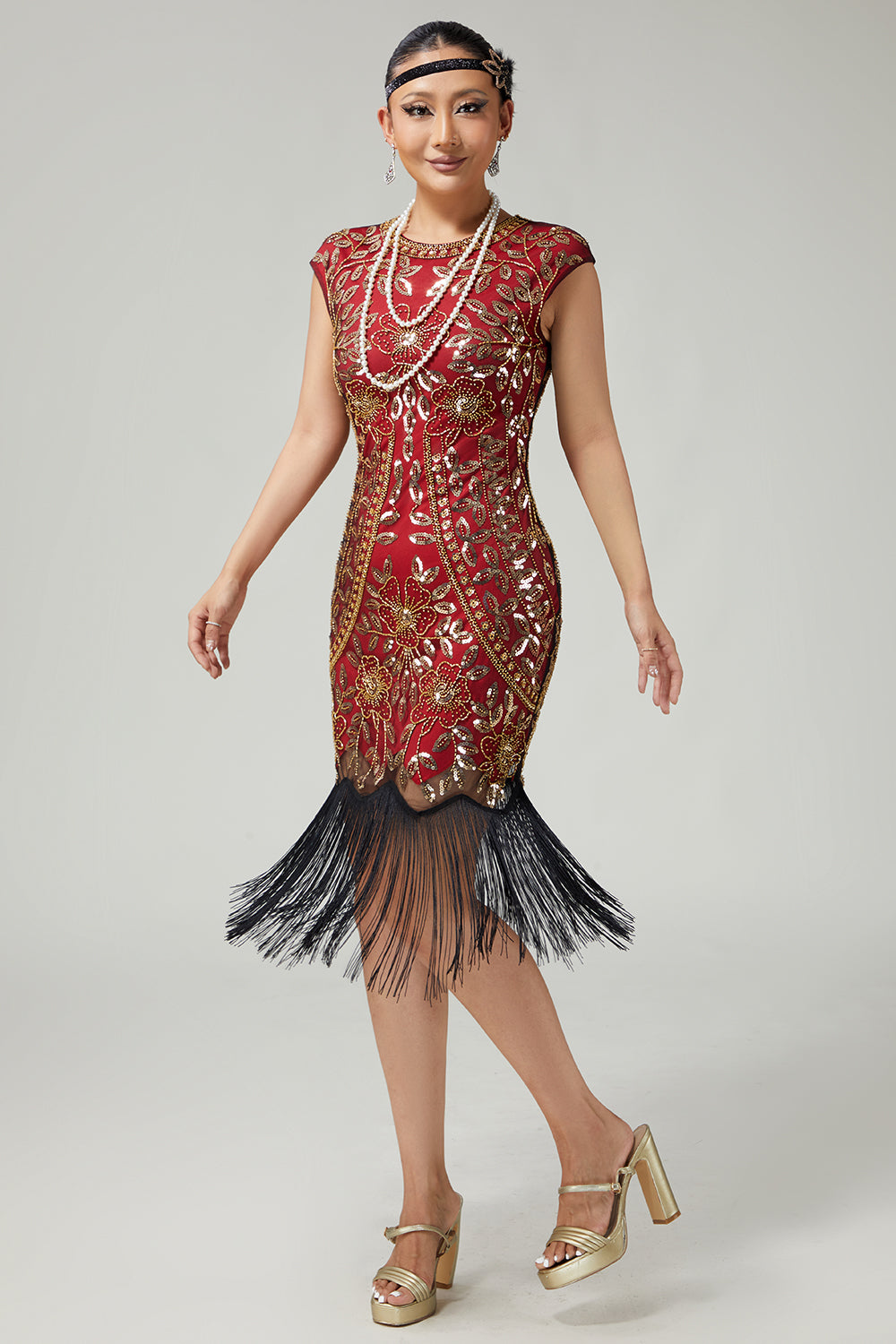 Fringed Sequined Bodycon Black Golden 1920s Dress