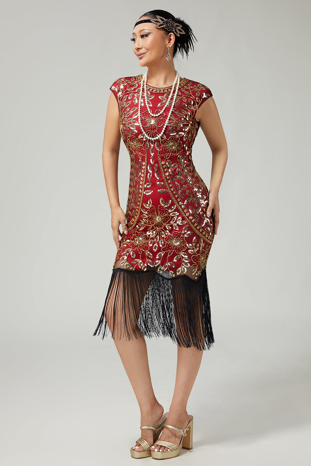 Fringed Sequined Bodycon Black Golden 1920s Dress