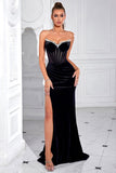 Sparkly Black Sheath Velvet Sweetheart Long Prom Dress with Beading