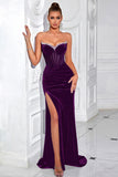 Sparkly Black Sheath Velvet Sweetheart Long Prom Dress with Beading