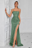 Sparkly Golden Sequin Mermaid Long Prom Dress with Slit