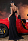 Strapless Black Mermaid Prom Dress with Tassel