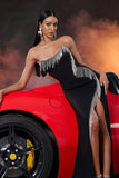 Strapless Black Mermaid Prom Dress with Tassel