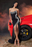 Strapless Black Mermaid Prom Dress with Tassel