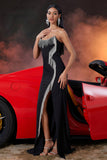 Strapless Black Mermaid Prom Dress with Tassel